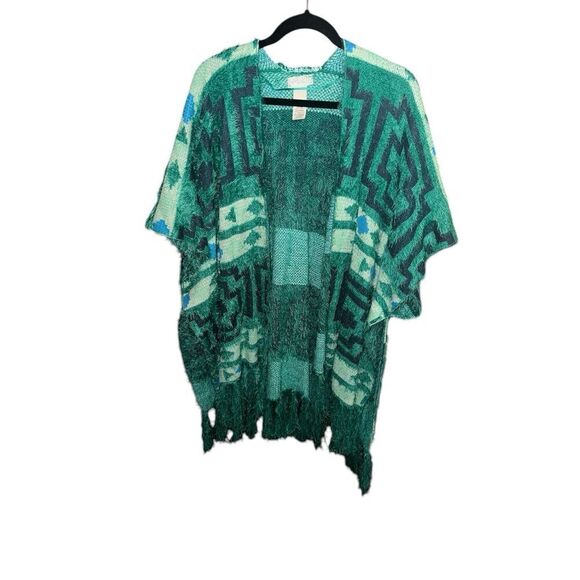 FREE PEOPLE Women's Diamondback Boho Aztec Geometric Cozy Kimono In Emerald O/S - Picture 7 of 7